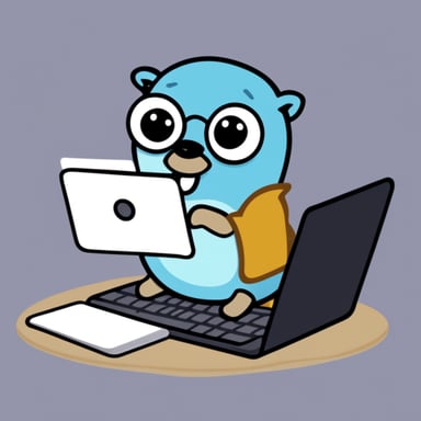 Go blue gopher typing an email.