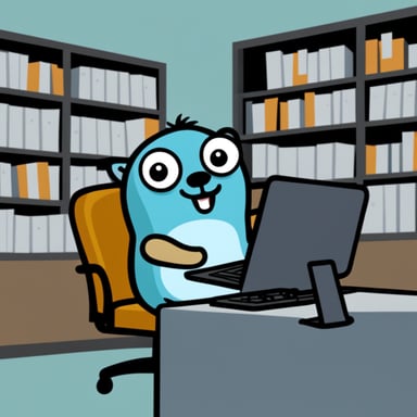 Go blue gopher typing an email.