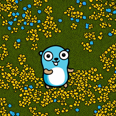 Go blue gopher surrounded by flowers.