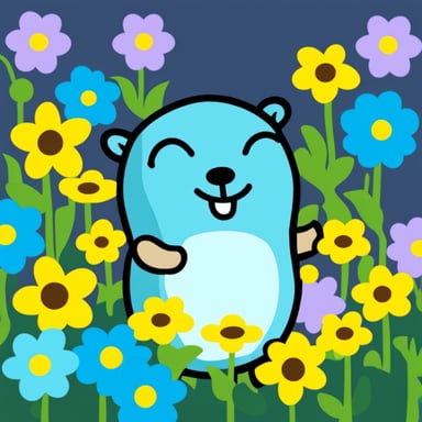 Go blue gopher surrounded by flowers.