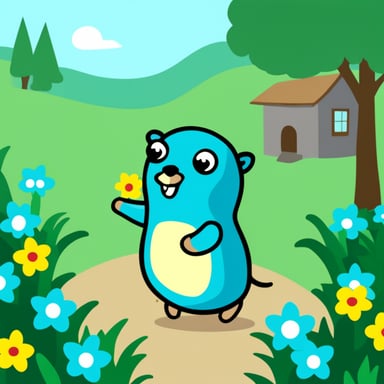 Go blue gopher surrounded by flowers.