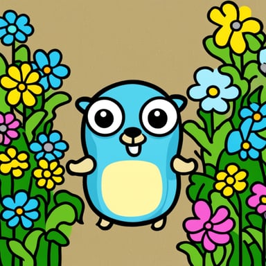 Go blue gopher surrounded by flowers.