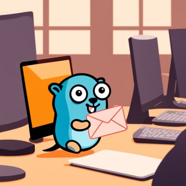 Go Blue Gopher receiving an email letter with the text mox.