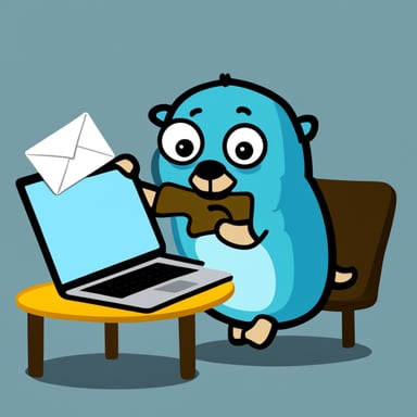 Go Blue Gopher receiving an email letter with the text mox.