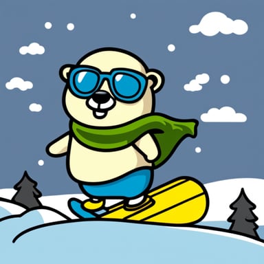 Go blue gopher is doing snowboarding with cool clothing.