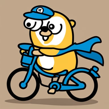 Go blue gopher riding a bicycle wearing Dutch klompen.
