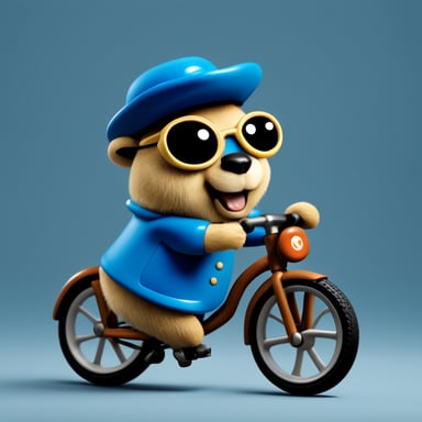 Go blue gopher riding a bicycle wearing Dutch klompen. Realistic fullhd.