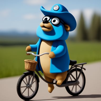 Go blue gopher riding a bicycle wearing Dutch klompen. Realistic fullhd.