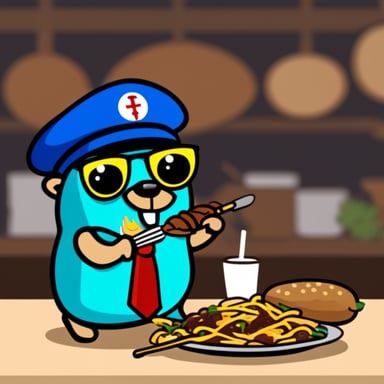 Go Blue Gopher eating kebab