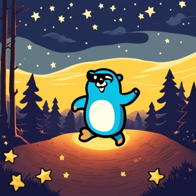 Go Blue Gopher dancing like a gabber at a rave in the Swedish forest under a starry night.