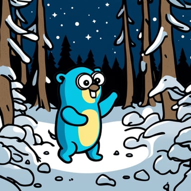 Go Blue Gopher dancing like a gabber at a rave in the Swedish forest under a starry night.