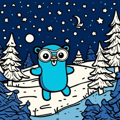 Go Blue Gopher dancing like a gabber at a rave in the Swedish forest on a starry night inspired by Van Gogh.
