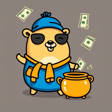 Go Blue Gopher with money pot in potje style