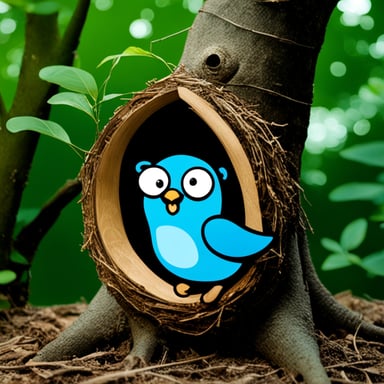 Go Blue Gopher as a bird in a nest on a tree.