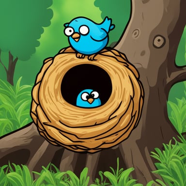 Go Blue Gopher as a bird in a nest on a tree.