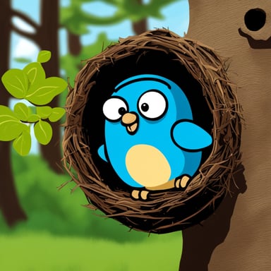 Go Blue Gopher as a bird in a nest on a tree.