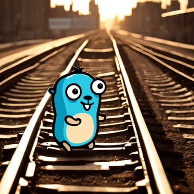 Go blue gopher waiting for the train.
