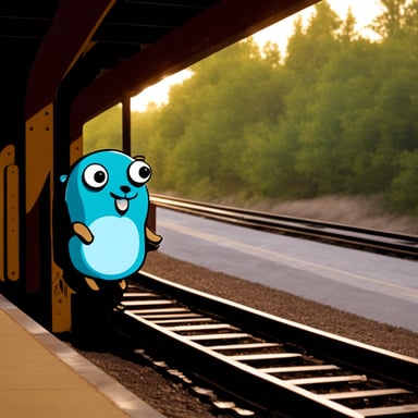 Go blue gopher waiting for the train.