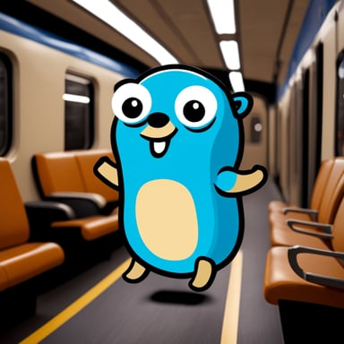 Happy go blue gopher on the train