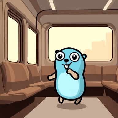 Happy go blue gopher on the train