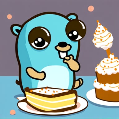 Go Blue Gopher with slice of cake