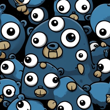 Create a nightmare fuel Go Blue Gopher that is blue but very scary, making it very creepy and horrifying, causing people nightmares.