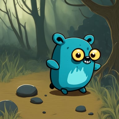 Create a nightmare fuel Go Blue Gopher that is blue but very scary, making it very creepy and horrifying, causing people nightmares.