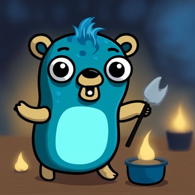 Create a nightmare fuel Go Blue Gopher that is blue but very scary, making it very creepy and horrifying, causing people nightmares.