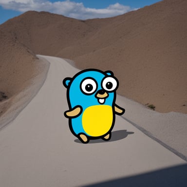 Go Blue Gopher wearing yellow Golang t-shirt