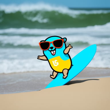 Go Blue Gopher is surfing.