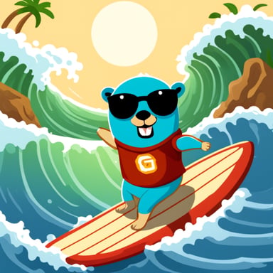 Go Blue Gopher is surfing.