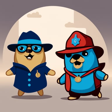 A mashup between go blue gopher as Datadog and go blue gopher as Gopher.