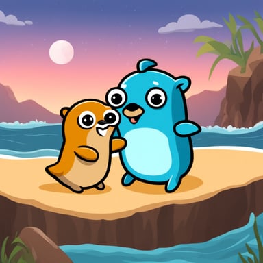 Go Blue Gopher hugging a MySQL dolphin