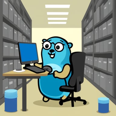 Go Blue Gopher working on a database