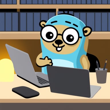 Go Blue Gopher working on a database