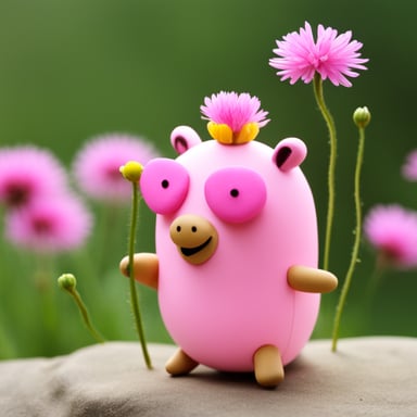 Create an extremely cute and happy, pink-colored Go Blue Gopher with a cute flower on its hair.