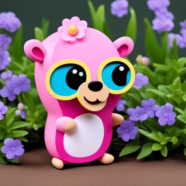 Create an extremely cute and happy, pink-colored Go Blue Gopher with a cute flower on its hair.
