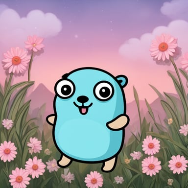 Create an extremely cute and happy, light pink-colored Go Blue Gopher with a cute flower on its hair. Choose pastel colors for this.