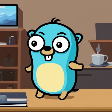 Go Blue Gopher is cool and is a 10x developer at a media company, coding in the programming language Golang, inspired by Van Gogh.