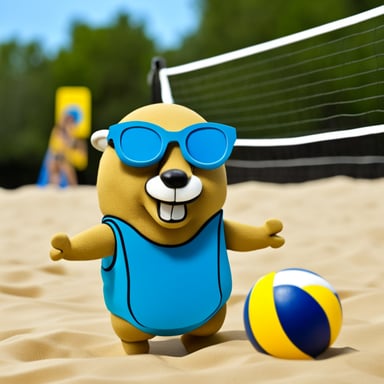 Go Blue Gopher as Van Gogh playing beach volleyball.