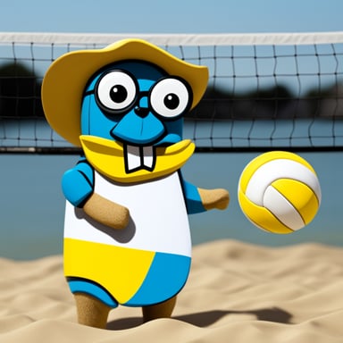 Go Blue Gopher as Van Gogh playing beach volleyball.