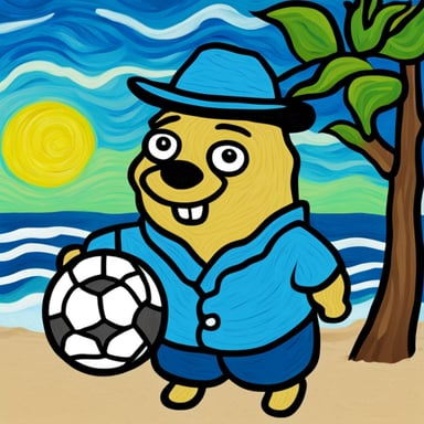 Go Blue Gopher as Van Gogh playing beach volleyball.
