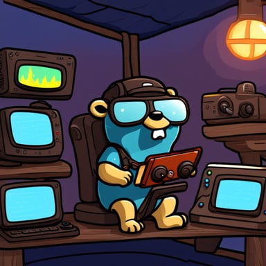 Go Blue Gopher playing video games on a Steam Deck.