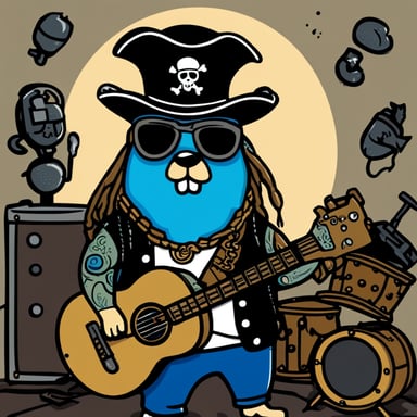 Go Blue Gopher as a drunk pirate metalhead with tattoos and dreadlocks.
