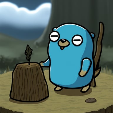 Go blue gopher as the not happy character of Dark Souls game because he lost all his souls.