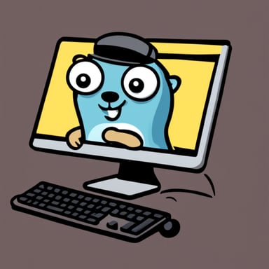 Go blue gopher hacking on a computer