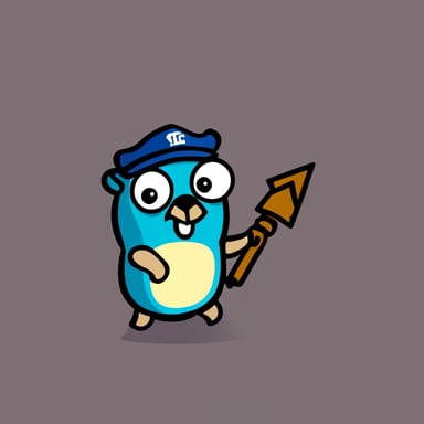 Go Blue Gopher with a serious face expression, holding a shield.
