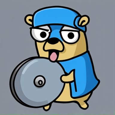 Go blue gopher holding a metal shield and being angry.