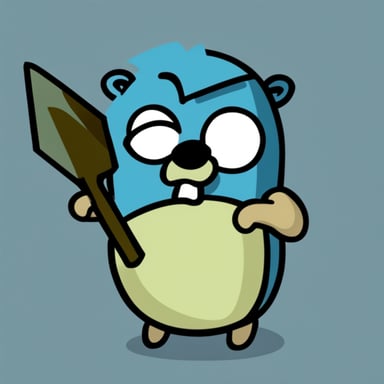 Go blue gopher holding a metal shield and being angry.