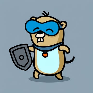 Go blue gopher holding a metal shield and being angry.